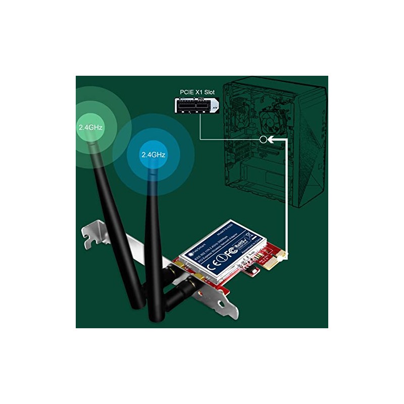 Adaptador de Red inalámbrico PCIe de 2,4 GHz y 300