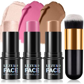 Juego de 4 Barras de Contorno con Pinceles de Maquillaje, Resaltador,Bronceador y Tonos de Rubor Lápiz de Contorno no Graso Impermeable para Contornear Fácilmente tu Rostro para un Maquillaje Liviano (A)