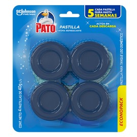 Pato Pastilla para Inodoro y Baño, Mata Gérmenes y Quita Manchas, Dura Hasta 4 Semanas, Aroma Brisa de Mar, 40g, 4 Pack