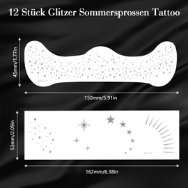 Glitter Freckles Tattoo, Pack of 12 Temporary Silver Freckles Face Tattoos, Waterproof Glitter Face Tattoos for Women, Carnival, Festival, Make Up Accessories