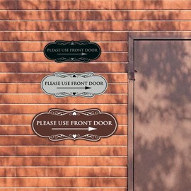 Designer Please Use Front Door Right Arrow Sign - Easy Installation | Durable Wall or Door Sign (Black Gold) - Large