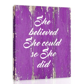 She Believed She Could So She Did - FRAMED - Quote Motivational Wall Art Canvas Print Home Decor, Gallery Wrap Inner Frame, Purple, 7x9
