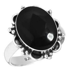 Jeweloporium 925 Silver Ring for Women Size T 1/2 Genuine Black Onyx Gemstone Vintage Silver Ring Birthday Gift Solitaire Jewelry