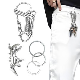 ROLMZJX Stainless steel Key Chain, Car keychain,Handmade with Small Dinosaur Pendant for Car Motorcycle and House Keys, Silvery