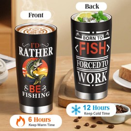 GWOWLWF Fishing Lover Gift Tumbler, 20 oz Stainless Steel Tumbler with Lid and Straw, Funny Coffee Tumbler, Christmas Birthday Retirement Gift for Dad Coworker Husband Grandpa, I'D Rather Be Fishing