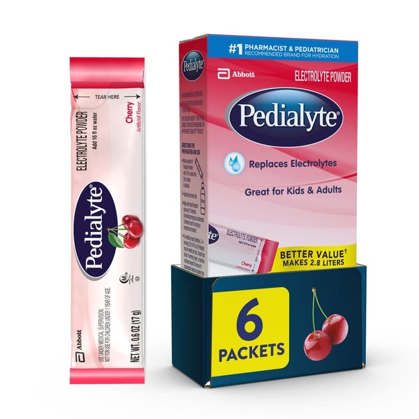 Pedialyte Electrolyte Powder, Electrolyte Hydration Drink Cherry 0.6 Ounce, 3.6 Ounce (Pack of 1)