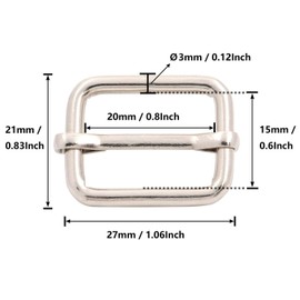 BIKICOCO Metal Slide Adjuster Buckle Tri-Glides with Movable Center Bar, for Straps, 0.8 x 0.6 Inch, Silver, Pack of 50