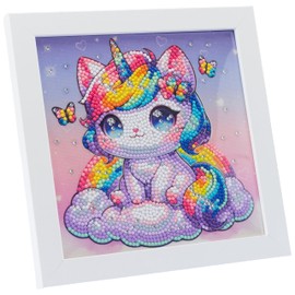 DIAMANTINY Design Art Quadretto - Kawaii - Gattino Unicorno con Farfalle e Nuvole