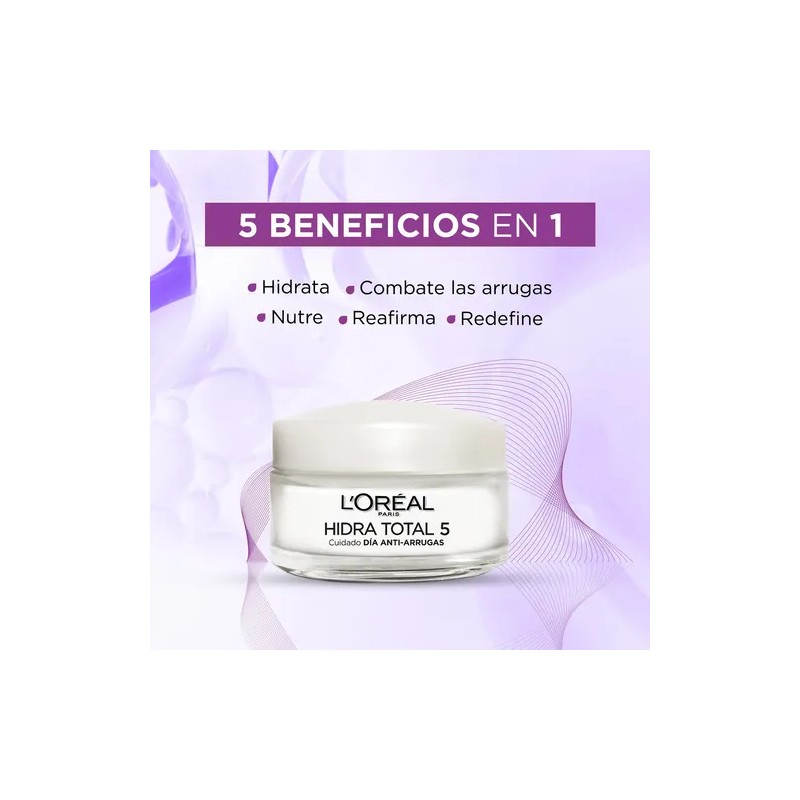 LOréal Paris Hidra Total 5 Crema Humectante Antiarrugas, Todo Tipo