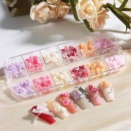 Flowers Nail Art Pearl, 5D Solid Flowers Nail Art Decorations, Color Camellia Rose Pearl Nail Decoration 6 Colors Flower Studs Gems for Women Girls Manicure Blossom Supplies, Resin Diamond Crafts