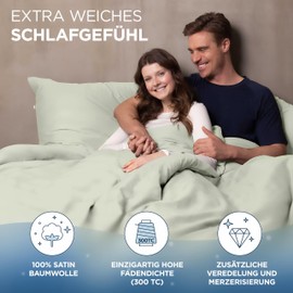 Samthus Pillowcase (80 x 80 cm), Cotton, Satin, Oeko-Tex Made in Green, Heavenly Soft Sleep with Breathable Pillowcase, 1 x Pillowcase, Green, with YKK Zip