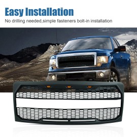 Autohai Front Grill for 2009-2014 FORD F150 W/Lights Black