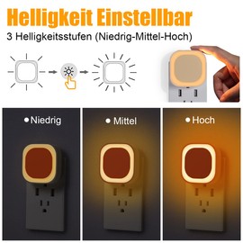 YUNLEX Nachtlicht Steckdose mit Dämmerungssensor, 2 Stück LED Nachtlampe Kinder, Indirektes Licht, Helligkeit Einstellbar für Kinderzimmer, Flur, Treppen, Schlafzimmer, Küche, Badezimmer, Amber