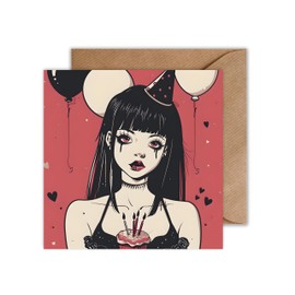 WBdesignz Anime Birthday Card with Envelope - Anime Goth Card for Birthday Manga Happy Birthday Greeting Card Girl (Square)