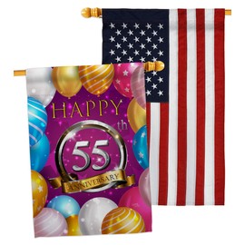 Breeze Decor Happy 55th Anniversary House Flag Pack Celebration Couple Married Wedding Occasion Party Valentines Embroidery Decoration Banner Small Garden Yard Gift Double-Sided, Made in USA