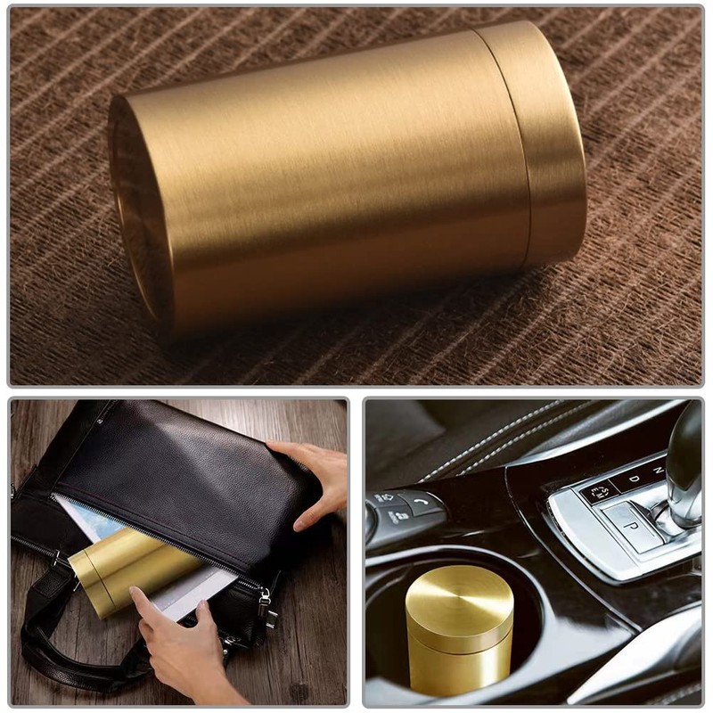 Ushinelit Brass Tea Canister, Small Portable Caddy Storage Container for