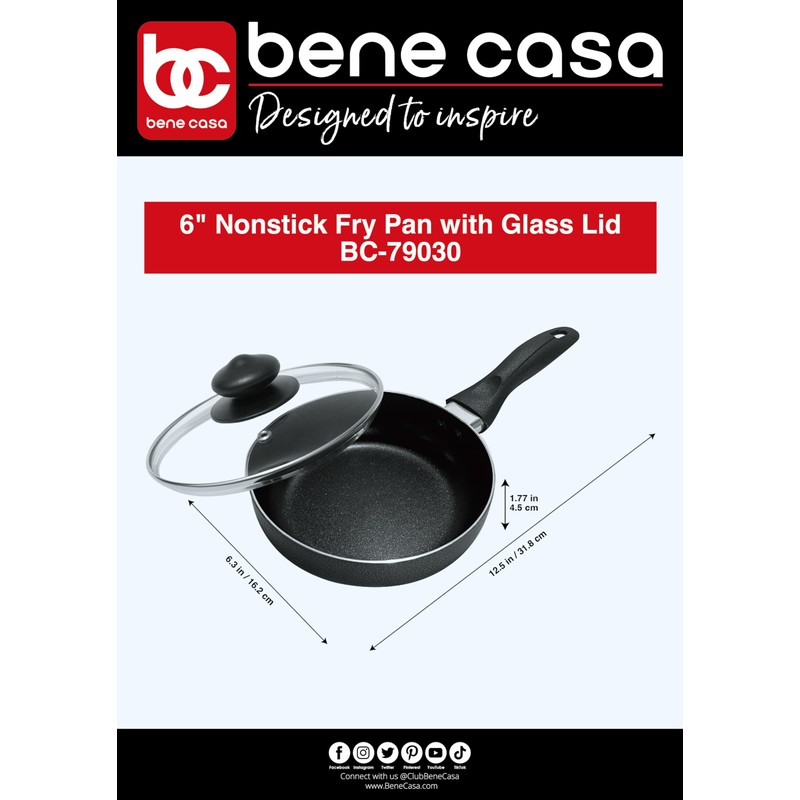Bene Casa - Black Nonstick Aluminum Frying Pan with Glass