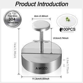 AMOZO Burger Press with Patty Maker100-Sheet Baking Paper, Stainless Steel Grill Burger Smasher Hamburger Patty Maker,Pattie Maker Shaper, Non-Stick Patty Press for Burger Lovers. (4.5 Inch)