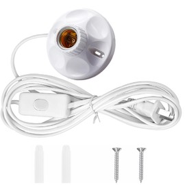 25ft Light Bulb Base with Cord E26/E27 Light Socket with On/Off Switch, 110V-250V Lamp Base for Light Socket with Cord, Light Bulb Socket with Plug-in Lamp Holder Base for ﻿Desktop,Include Screw ﻿ ﻿