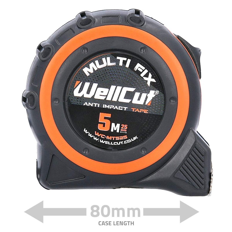 WellCut Retractable Tape Measure, with Metric & Imperial Dimensions, Rubberised