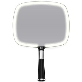 Mirrorvana Espejo de Mano Iluminado con asa, diseño de Mango ergonómico con 3 Modos de iluminación y Soporte Desmontable, Perfecto para aplicación de Maquillaje, 23 cm x 33 cm (Negro)