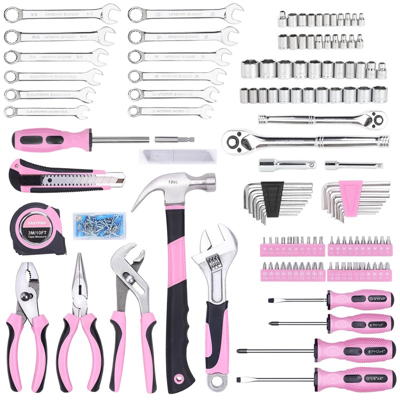 FASTPRO 225-Piece Pink Tool Set, SAE & Metric Mechanics Hand