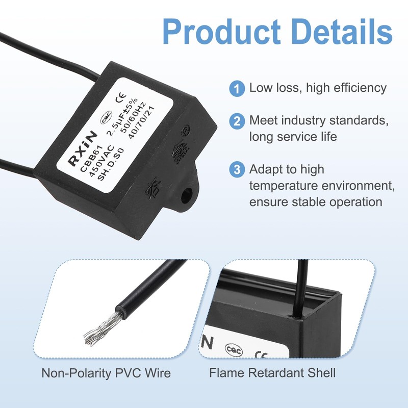 sourcing map CBB61 Capacitor, 2.5uF 450V 2-Wire Ceiling Fan Motor