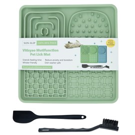 Vitisyao Lick Mat for Dogs and Cats, Cat Slow Feeder Silicone Cat Lick Mat with Suction Cups, Slow Feeder Licking Pad for Anxiety Relief and Boredom Reducer (Green)