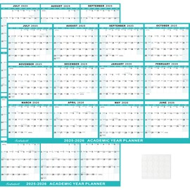 24"x36" Academic Wall Calendar 2025-2026, JUL 2025 - JUN 2026 12 Months Large Calendar, Erasable, Wet & Dry Erase Laminated, Vertical/Horizontal Reversible, Yearly Wall Planner with Julian Dates
