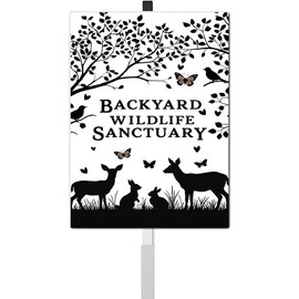 Backyard Wildlife Sanctuary Yard Sign with Stakes Protect Nature Animals Rustproof Aluminum Wildlife Habitat Lawn Sign Stand for Yard Garden Outdoor Decorations