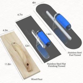 Konvixon 10PCS Concrete Trowel Set, Masonry Hand Tool Set Includes Large Flat Finishing and Pool Trowel, Wood Float, Concrete Edger and Groover, Margin Gauging, Wire Twister, Gloves & Carry Bag