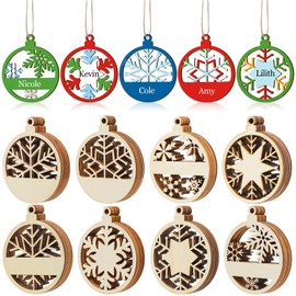 Leinuosen 48 Pcs Christmas Hollow Wooden Snowflake Ornaments to Paint DIY Blank Unfinished Stocking Name Tags Bulk Wood Snowflake Cutouts Ornaments for Crafts Xmas Tree Winter Hanging Decorations