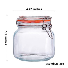 25 oz Glass Jars With Airtight Lids And Leak Proof Rubber Gasket,Wide Mouth Mason Jars With Hinged Lids For Kitchen Canisters 750ml, Glass Storage Containers(4 packs)