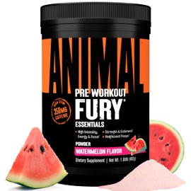 Animal Animal Fury Pre Workout Powder - Energy and Focus Supplement with 5g BCAA, 350mg Caffeine Nitric Oxide Booster with Beta-Alanine, Preworkout for Men and Women, Watermelon Flavor, 30 Servings