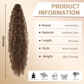 Humistwbiu Claw Clip Ponytail Extension for Women 30 Inch Long Ponytail Hair Piece Wavy Curly Synthetic Hairpieces, Light Brown with Blonde