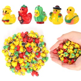 Lyreh 75pcs Mini Resin Ducks Mexican Fiesta, 5 Styles Cute Tiny Ducks Decorative Miniature Figurines for DIY Crafts Garden Tabletop Decorations Cinco de Mayo Party Supplies