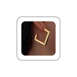 Iaceble Gold Square Dangle Hoop Earrings Geometric Hoop Earrings Hollow Square Drop Earrings Minimalist Chunky Square Earrings Square Half Hoop Earrings Jewelry for Women