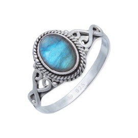 BAGHIMI Oval Ring Made of 925 Sterling Silver, Labradorite