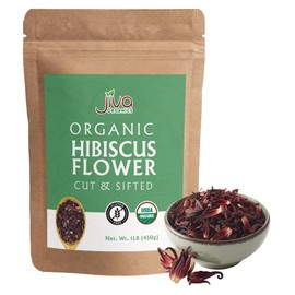 Organic Hibiscus Flowers 1 LB Bulk - 100% Pure, Cut & Sifted, Gluten Free, Non GMO, Non Irradiated, Caffeine Free Perfect for Tea Blends, Jams, Baked Goods by Jiva Organics