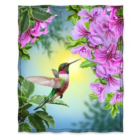 Jekeno Hummingbird Floral Blanket Gifts for Women Kids Girls Mom Wife Birthday Mother's Day Presents Home Bedroom Pink Flowers Bird Decor Soft Cozy Lightweight Plush Throw Blanket 50"x60"