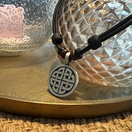 HANA LIMA Adjustable Leather Necklace Surfer Necklace with Celtic Motif for Men and Women, Leather, Created Pearl