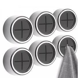6PCS Push Tea Towel Holder Grip Hook Cloth Kitchen Chrome Push in Clip Self Adhesive Hooks Easy Installation Wall Mount for Kitchen Bathroom Cabinet Garage Hand Dish Shower Outdoor Towel