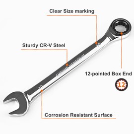 Egofine 10mm Ratchet Wrench, Ratcheting Combination Wrench Metric 10mm Wrench, Industrial Grade Gear Spanner with 12-Point Design, 72-Tooth Ratchet, Chrome Vanadium Steel