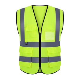 LYING Safety Vest, Reflective Vest, Fluorescent Vest, Yellow, Blue, Orange, High Visibility, 4 Pockets, Night, Work Clothes, Construction Work, Traffic Security, Road Bike, Bicycle, Jogging, Outdoors,