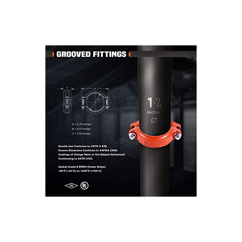 1-1/4" Grooved Rigid Coupling for Pipes in Wet and Dry