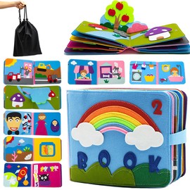 Quiet Book,TINY SPARK Montessori Busy Book 16 Themes Preschool Learning Activities,3D Rainbow Montessori Board Sensory Toy for 1 2 3 4 Years Old (16 Themes)