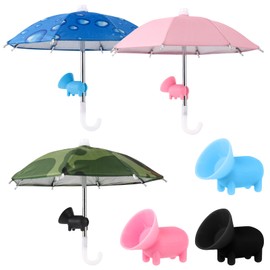 lasuroa 3pcs Phone Umbrella for Sun, 10.23x8.66in Cell Phone Umbrella Sun Shade Cell Phone Outdoor Sunshade Multifunctional with Pig Style Suction Cup for Sun Adjustable Glare Blocking