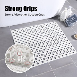 Venuso Square Shower Mats Non Slip Anti Mould, 53 x 53 cm Rubber Anti Slip Shower Mat with Drain Holes, Machine Washable, White