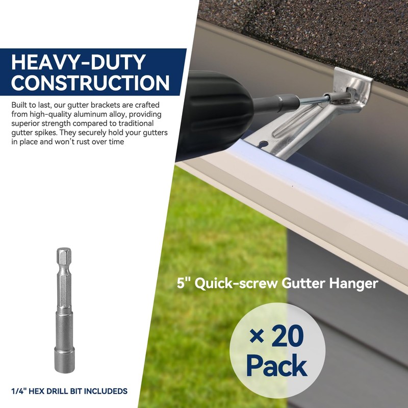 Gutter Hangers 5 inch - 20 Pack Gutter Brackets with