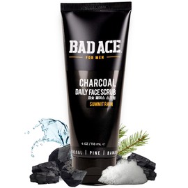 BAD ACE Daily Men's Charcoal Face Wash with Scrubs, Korean Exfoliating Face Wash - Premium Face Scrub for Men, Deep Cleansing Skin Care | Men's Facial Cleanser for Oily Skin & Normal Skin, 4 oz